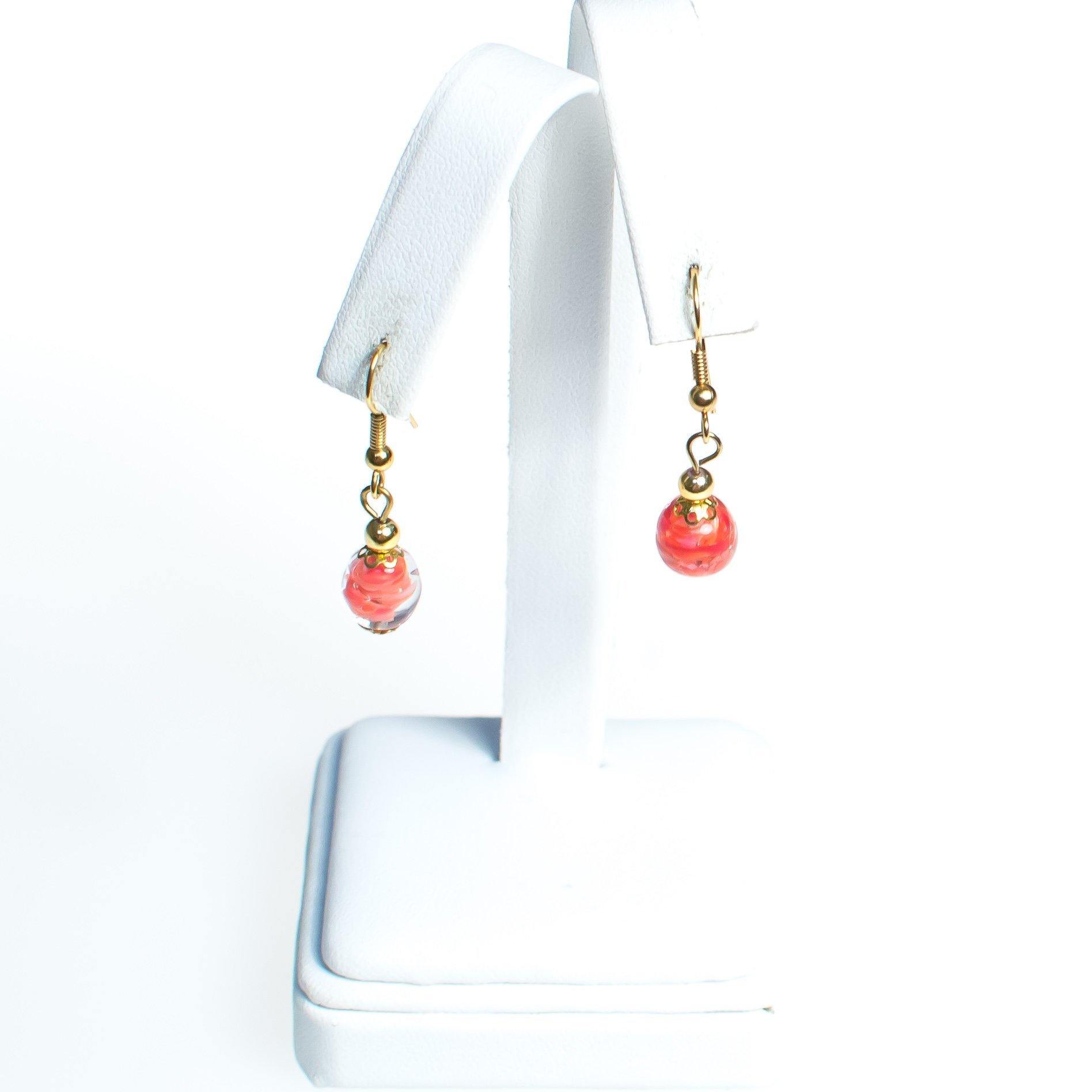 Vintage Gold Tone Dangle Earrings, Pink Murano Glass Beads, Pierced by 1980s - Vintage Meet Modern Vintage Jewelry - Chicago, Illinois - #oldhollywoodglamour #vintagemeetmodern #designervintage #jewelrybox #antiquejewelry #vintagejewelry