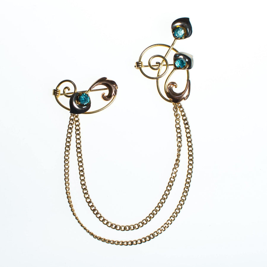 Vintage 1940s Van Dell Chatelaine Brooch, Blue Rhinestones, Gold Tone Setting, Brooches and Pins by Van Dell - Vintage Meet Modern Vintage Jewelry - Chicago, Illinois - #oldhollywoodglamour #vintagemeetmodern #designervintage #jewelrybox #antiquejewelry #vintagejewelry