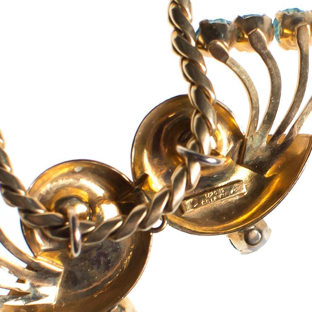 Vintage 1940s Van Dell Necklace, Blue Rhinestones, Gold Tone Necklace, Snap Clasp by Van Dell - Vintage Meet Modern Vintage Jewelry - Chicago, Illinois - #oldhollywoodglamour #vintagemeetmodern #designervintage #jewelrybox #antiquejewelry #vintagejewelry