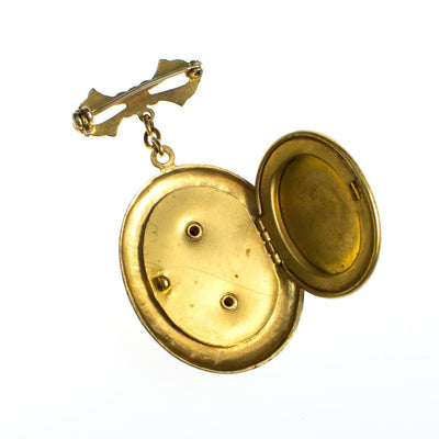 Vintage Guilloche Brooch, Etched Enamel Yellow Pink Rose, Locket, Gold Tone by 1960s - Vintage Meet Modern Vintage Jewelry - Chicago, Illinois - #oldhollywoodglamour #vintagemeetmodern #designervintage #jewelrybox #antiquejewelry #vintagejewelry