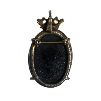 Vintage Victorian Black and Gold Courting Scene with Man and Woman Brooch/Pendant, Gold Tone by 1960s - Vintage Meet Modern Vintage Jewelry - Chicago, Illinois - #oldhollywoodglamour #vintagemeetmodern #designervintage #jewelrybox #antiquejewelry #vintagejewelry