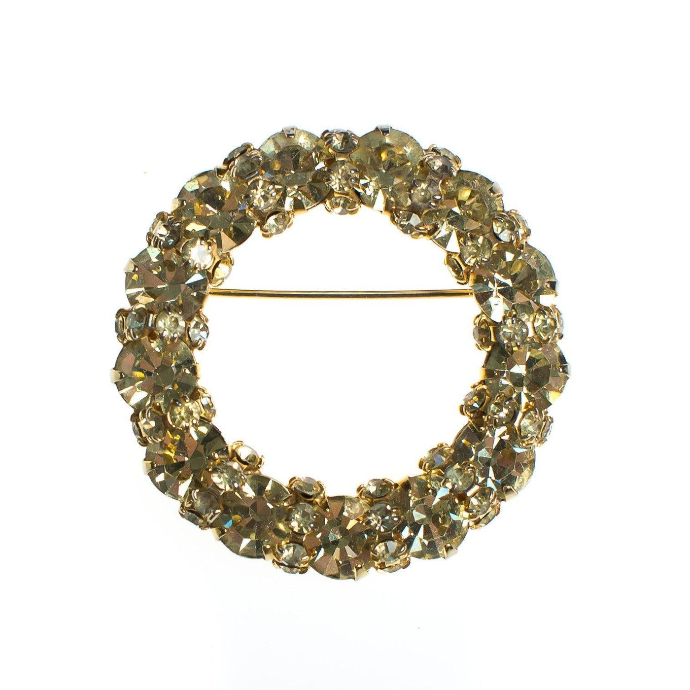 Vintage Lemon Citrine Diamante Crystal Brooch, Round Setting Brooch/Pin, Gold Tone, Brooches and Pins