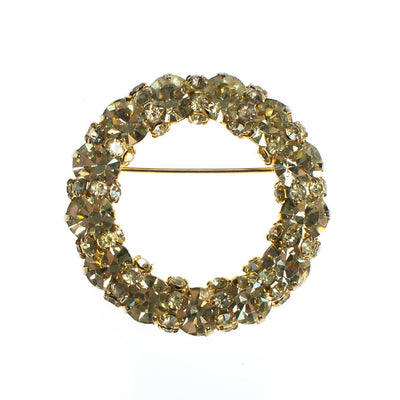 Vintage Lemon Citrine Diamante Crystal Brooch, Round Setting Brooch/Pin, Gold Tone, Brooches and Pins by 1950s - Vintage Meet Modern Vintage Jewelry - Chicago, Illinois - #oldhollywoodglamour #vintagemeetmodern #designervintage #jewelrybox #antiquejewelry #vintagejewelry