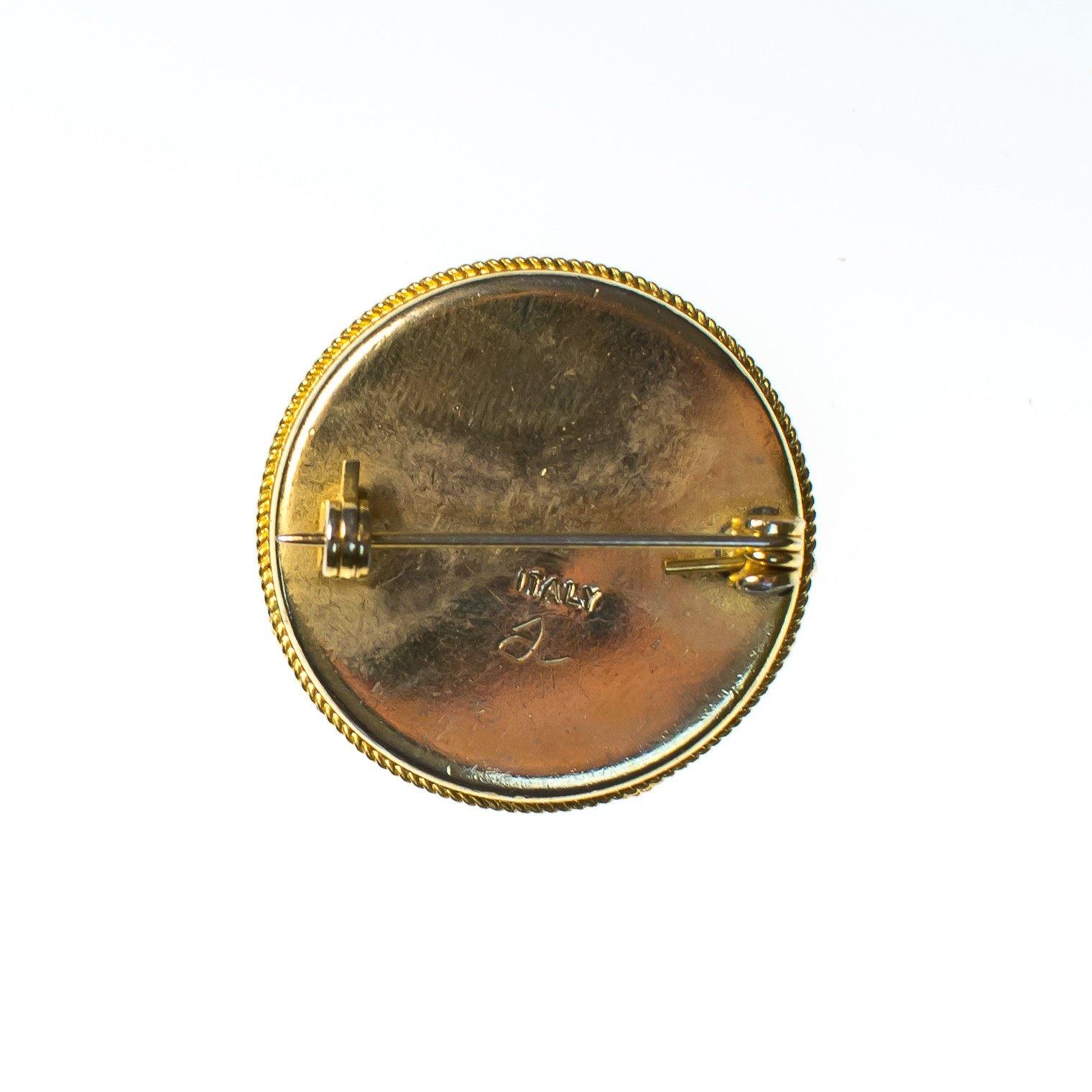 Vintage Round Mosaic Flower Brooch, Made in Italy, Red, Yellow, Green, Blue, and White Flower Mosaic, Gold Tone Setting, Brooches and Pins by Made in Italy - Vintage Meet Modern Vintage Jewelry - Chicago, Illinois - #oldhollywoodglamour #vintagemeetmodern #designervintage #jewelrybox #antiquejewelry #vintagejewelry