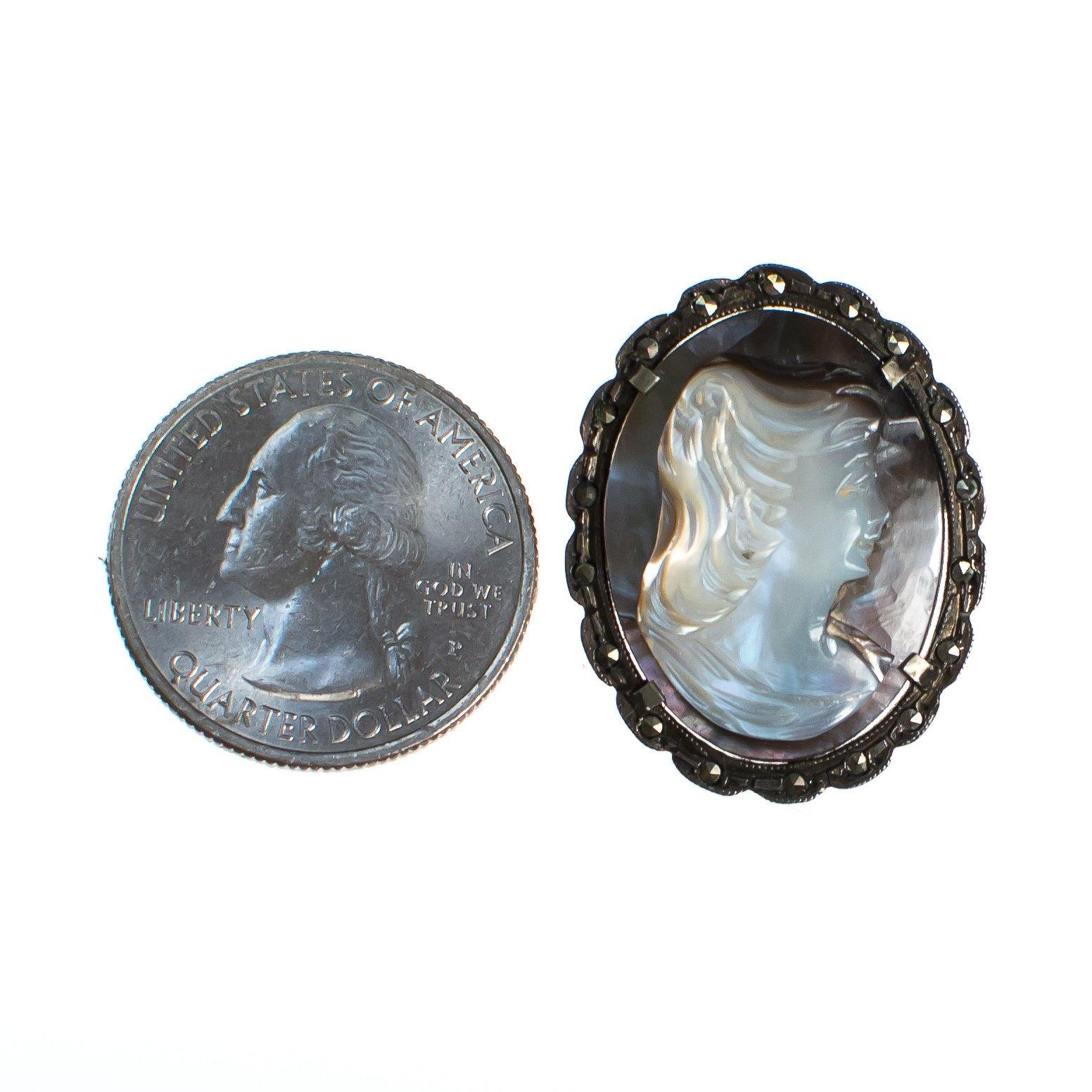 Vintage Sterling Silver Cameo Brooch, Carved Gray and Mother of Pearl Cameo, Brooches and Pins, Pendant by Sterling Silver - Vintage Meet Modern Vintage Jewelry - Chicago, Illinois - #oldhollywoodglamour #vintagemeetmodern #designervintage #jewelrybox #antiquejewelry #vintagejewelry