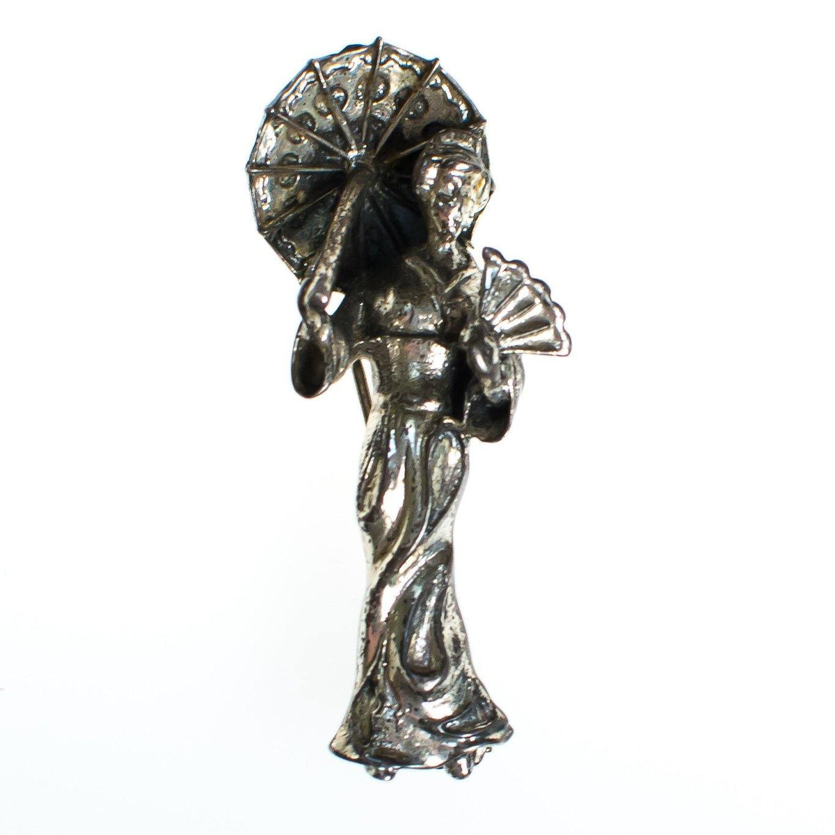 Vintage Sterling Silver Geisha with Parasol  Umbrella Brooch, Asian Woman, Fan and Umbrella, Brooches and Pins