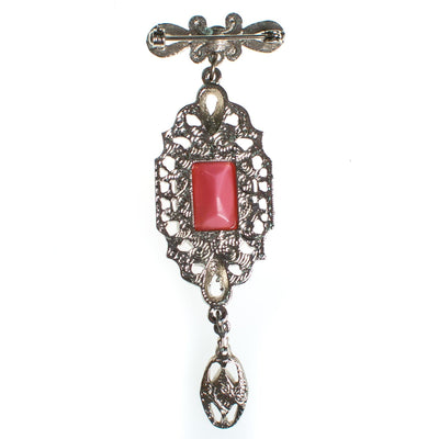 Vintage Victorian Revival Pink Dangling Charm Brooch in Silver Tone by 1980s - Vintage Meet Modern Vintage Jewelry - Chicago, Illinois - #oldhollywoodglamour #vintagemeetmodern #designervintage #jewelrybox #antiquejewelry #vintagejewelry