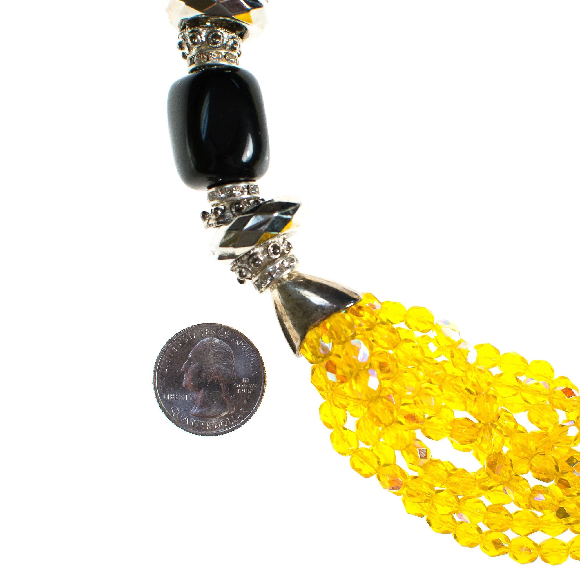Vintage Artisan One of a Kind Yellow Jadeite Black Onyx Yellow Aurora Borealis Statement Necklace by Artisan - Vintage Meet Modern Vintage Jewelry - Chicago, Illinois - #oldhollywoodglamour #vintagemeetmodern #designervintage #jewelrybox #antiquejewelry #vintagejewelry