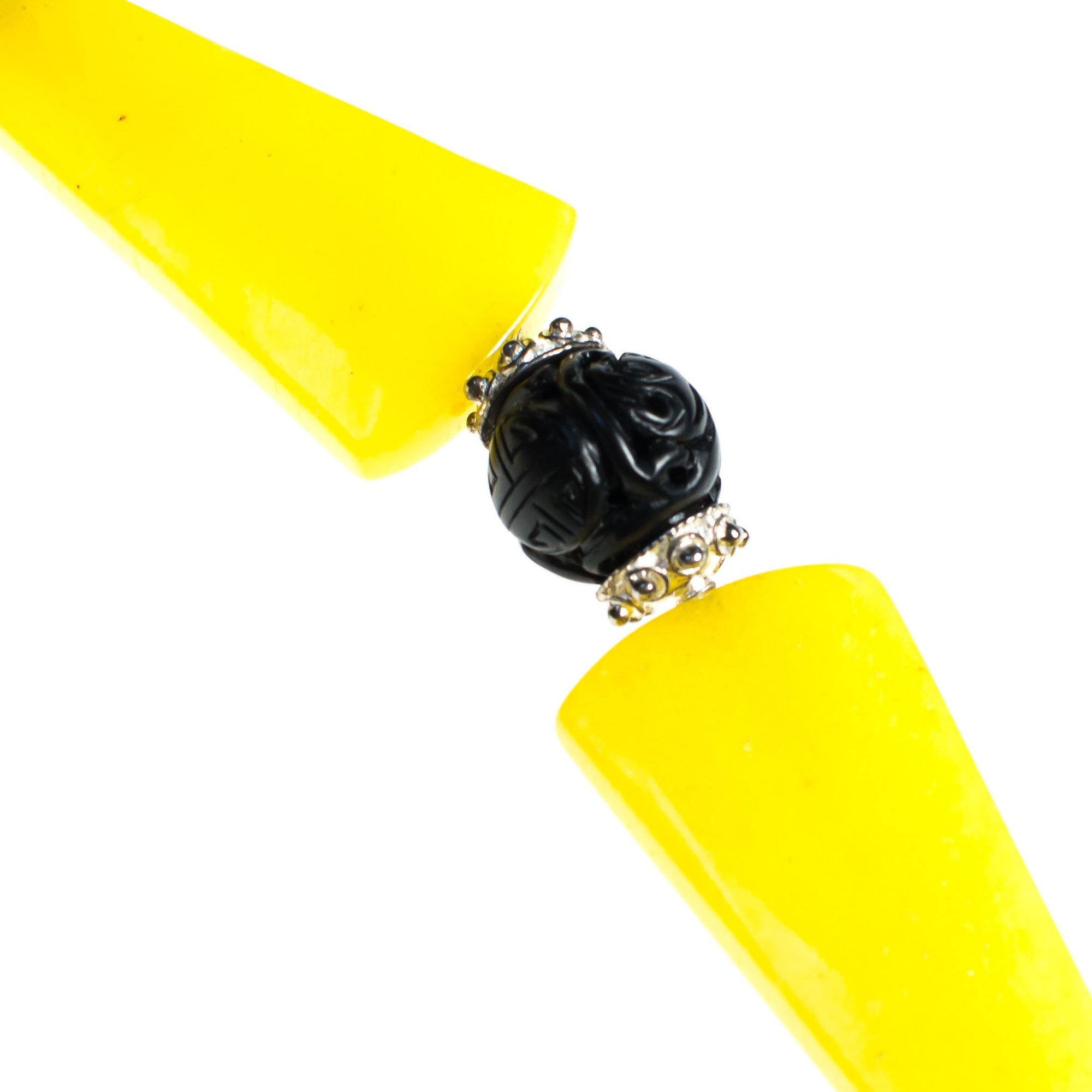 Vintage Artisan One of a Kind Yellow Jadeite Black Onyx Yellow Aurora Borealis Statement Necklace by Artisan - Vintage Meet Modern Vintage Jewelry - Chicago, Illinois - #oldhollywoodglamour #vintagemeetmodern #designervintage #jewelrybox #antiquejewelry #vintagejewelry