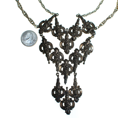 Vintage Victorian Gothic Revival Silver Statement Necklace by 1970s - Vintage Meet Modern Vintage Jewelry - Chicago, Illinois - #oldhollywoodglamour #vintagemeetmodern #designervintage #jewelrybox #antiquejewelry #vintagejewelry