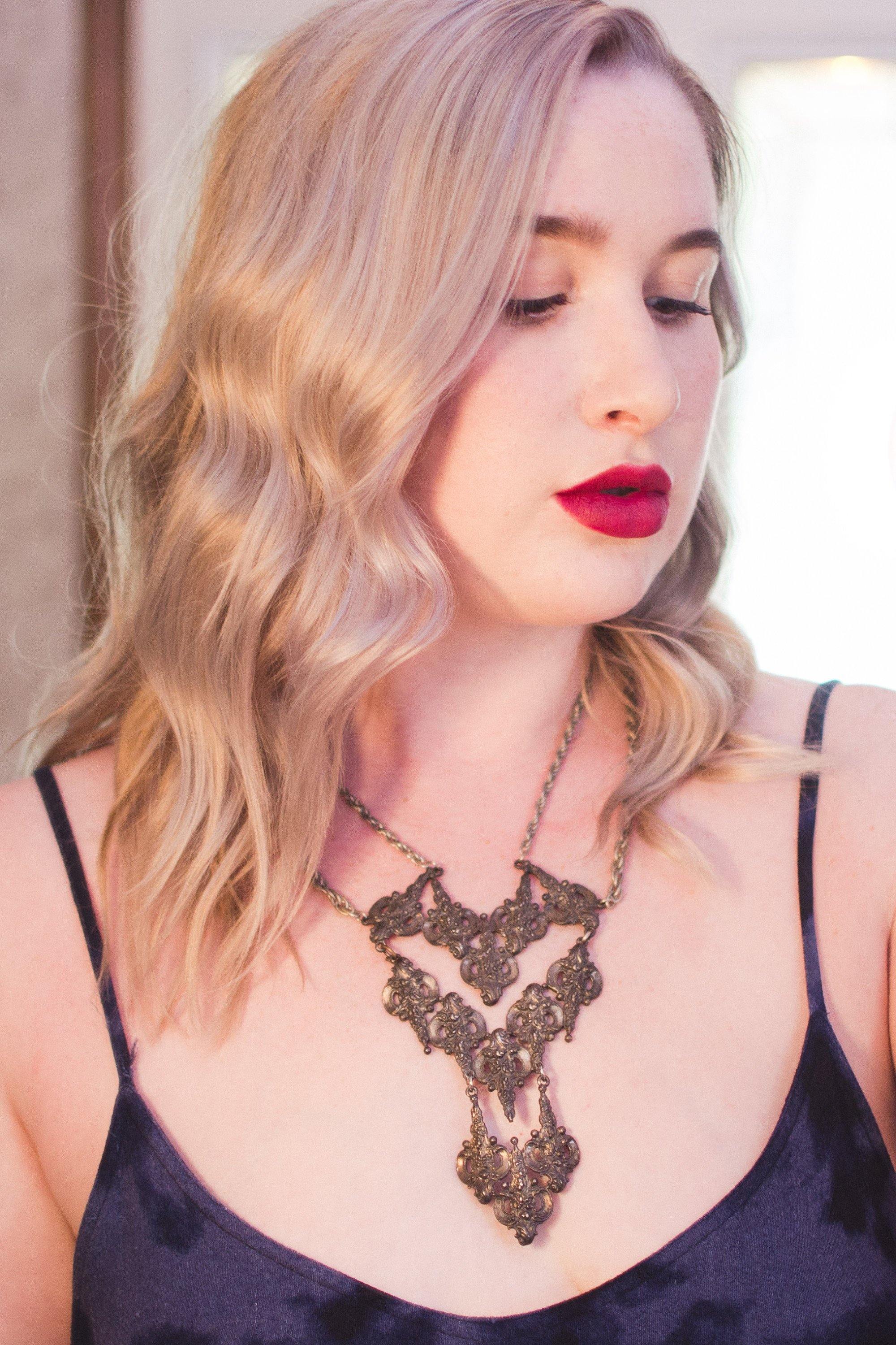 Vintage Victorian Gothic Revival Silver Statement Necklace by 1970s - Vintage Meet Modern Vintage Jewelry - Chicago, Illinois - #oldhollywoodglamour #vintagemeetmodern #designervintage #jewelrybox #antiquejewelry #vintagejewelry