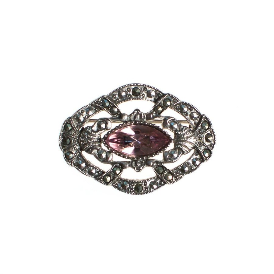 Vintage 1980s Victorian Revival Silver Marcasite and Lavender Rhinestone Petite Scatter Brooch, Pin by 1980s - Vintage Meet Modern Vintage Jewelry - Chicago, Illinois - #oldhollywoodglamour #vintagemeetmodern #designervintage #jewelrybox #antiquejewelry #vintagejewelry