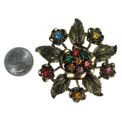 Vintage Little Nemo Floral Brooch with Colorful Rainbow Rhinestones, Gold Tone Setting, Brooches and Pins by Little Nemo - Vintage Meet Modern Vintage Jewelry - Chicago, Illinois - #oldhollywoodglamour #vintagemeetmodern #designervintage #jewelrybox #antiquejewelry #vintagejewelry