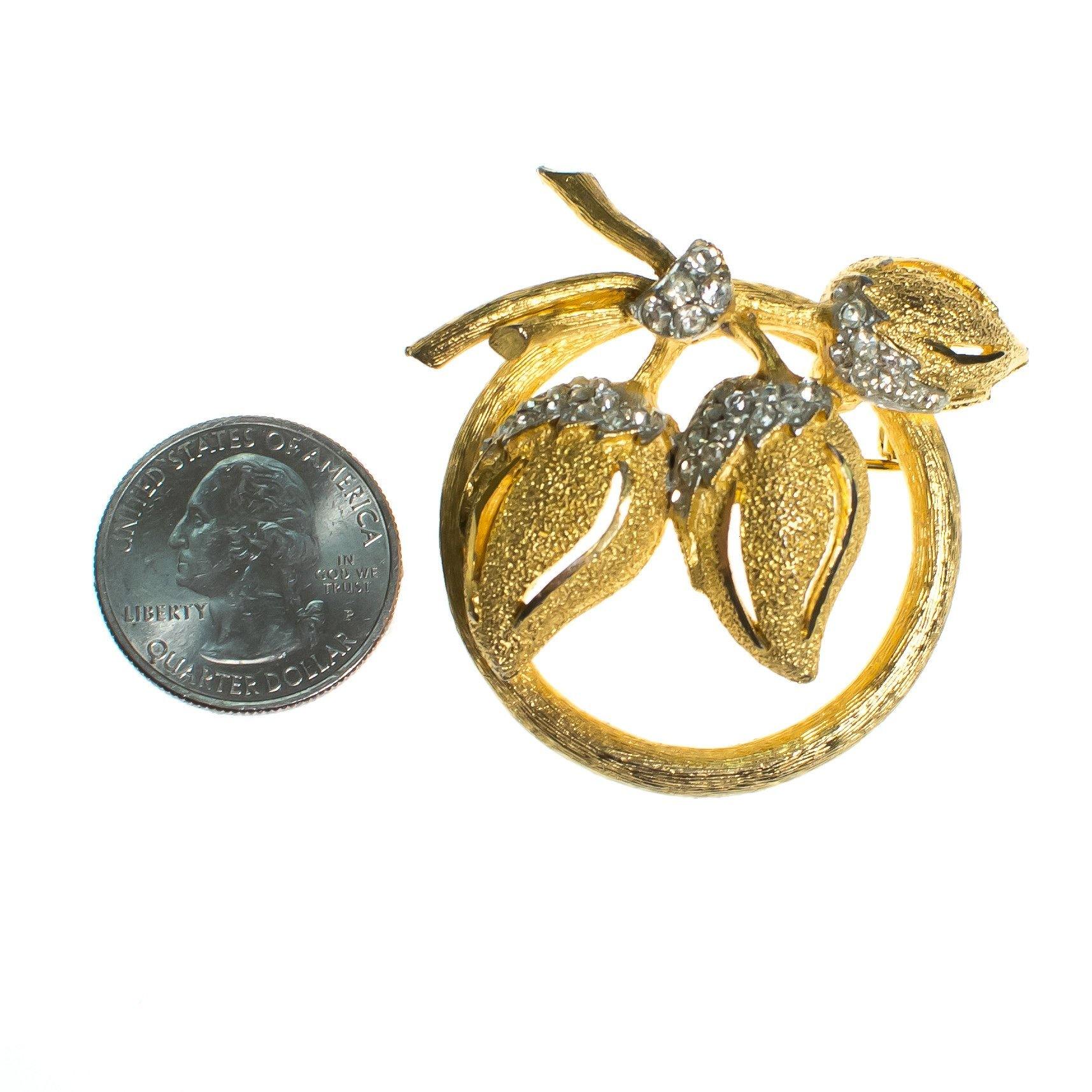 Vintage BSK Flower Brooch, Diamante Crystals, Brushed Gold Tone Setting, Brooches and Pins by BSK - Vintage Meet Modern Vintage Jewelry - Chicago, Illinois - #oldhollywoodglamour #vintagemeetmodern #designervintage #jewelrybox #antiquejewelry #vintagejewelry