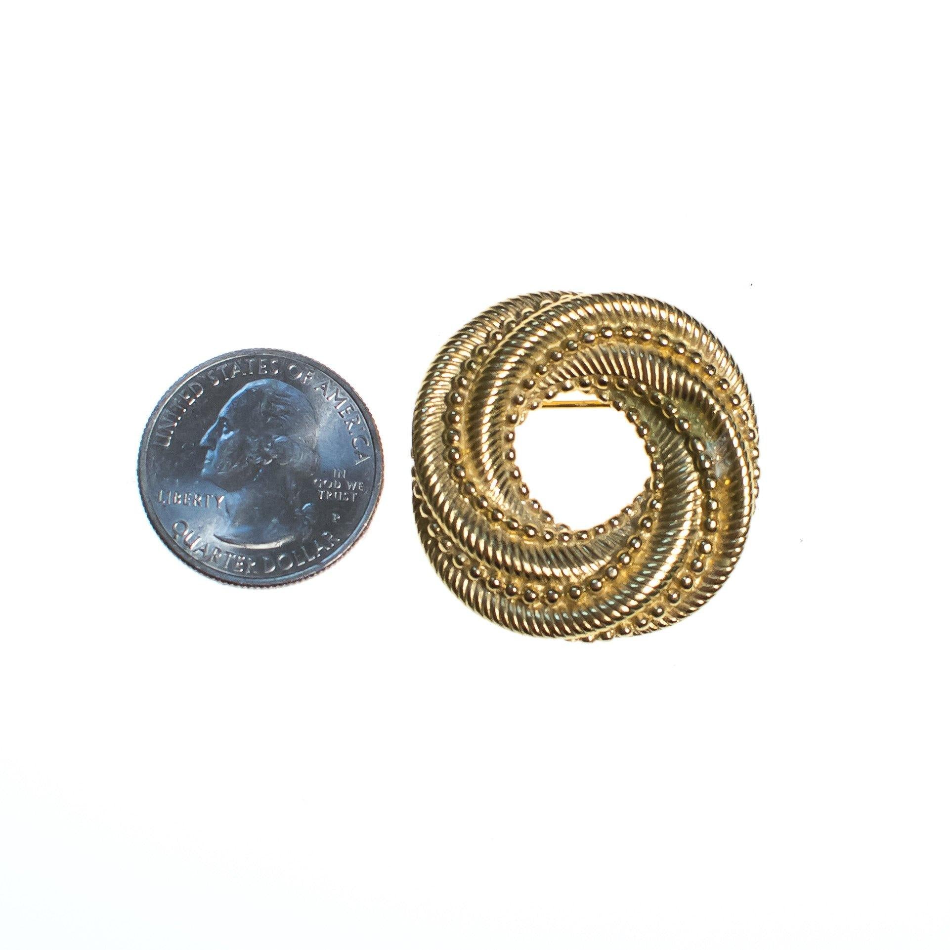 Vintage Crown Trifari Brooch, Round Gold Tone Setting, Brooches and Pins by Crown Trifari - Vintage Meet Modern Vintage Jewelry - Chicago, Illinois - #oldhollywoodglamour #vintagemeetmodern #designervintage #jewelrybox #antiquejewelry #vintagejewelry