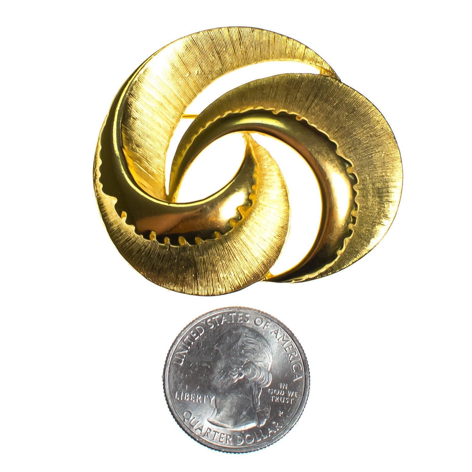 Vintage Mid Century Modern Gold Swirl Brooch, Brushed and Shiny Gold Tone Setting, Brooches and Pins by Mid Century Modern - Vintage Meet Modern Vintage Jewelry - Chicago, Illinois - #oldhollywoodglamour #vintagemeetmodern #designervintage #jewelrybox #antiquejewelry #vintagejewelry