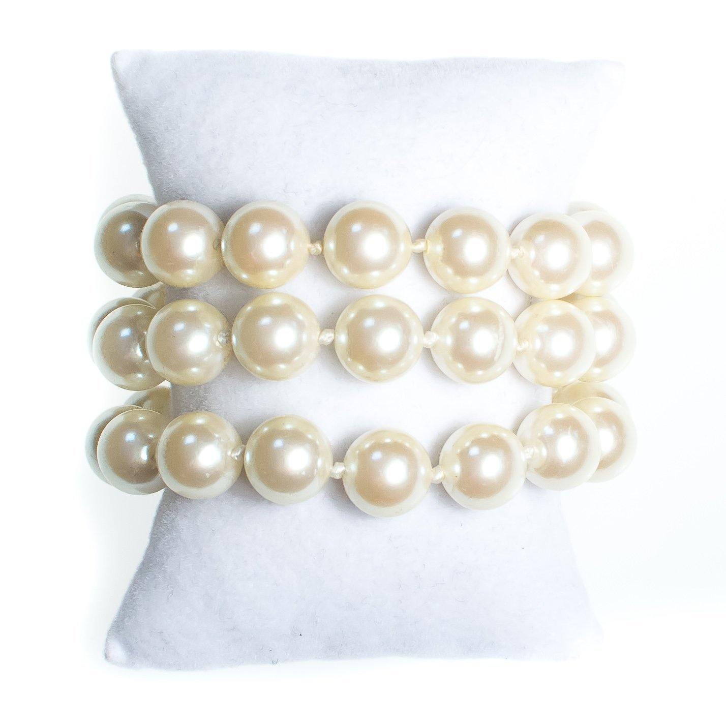 Vintage Triple Strand Faux Pearl Bracelet, Multi-strand, Slide Lock by Pearls - Vintage Meet Modern Vintage Jewelry - Chicago, Illinois - #oldhollywoodglamour #vintagemeetmodern #designervintage #jewelrybox #antiquejewelry #vintagejewelry
