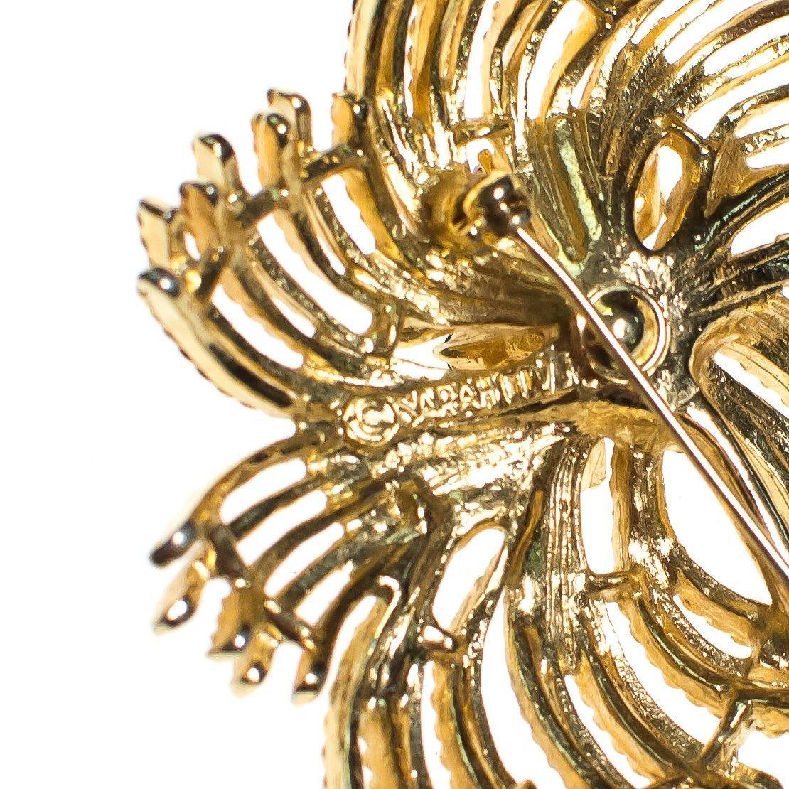 Vintage Sarah Coventry Gold Flower Brooch with Purple, Blue, Green, and Red Rhinestones, Gold Tone Setting, Brooches and Pins by Sarah Coventry - Vintage Meet Modern Vintage Jewelry - Chicago, Illinois - #oldhollywoodglamour #vintagemeetmodern #designervintage #jewelrybox #antiquejewelry #vintagejewelry