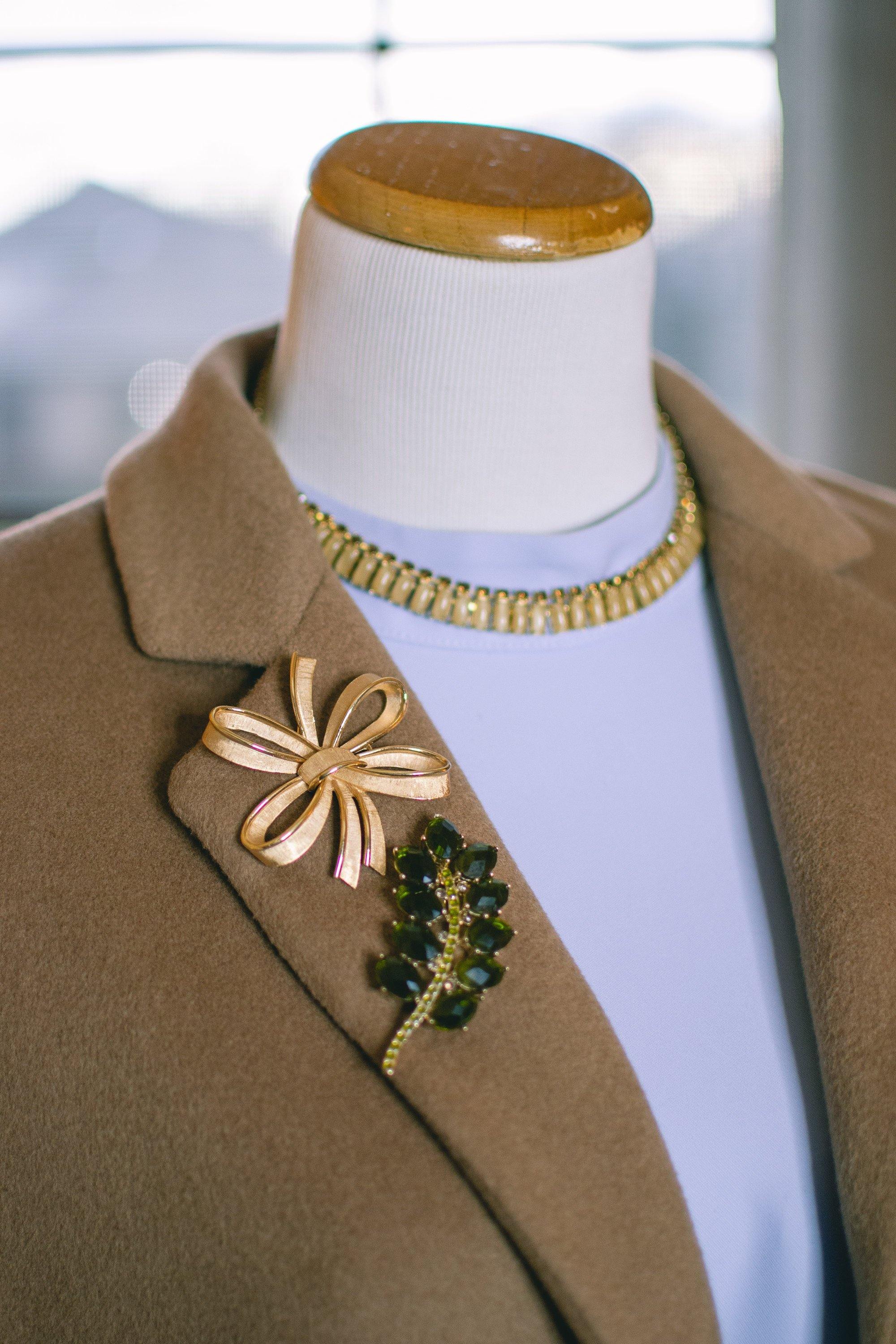 Vintage Olive Green Rhinestone Branch Brooch, Gold Tone Setting, Brooches and Pins by 1960s - Vintage Meet Modern Vintage Jewelry - Chicago, Illinois - #oldhollywoodglamour #vintagemeetmodern #designervintage #jewelrybox #antiquejewelry #vintagejewelry