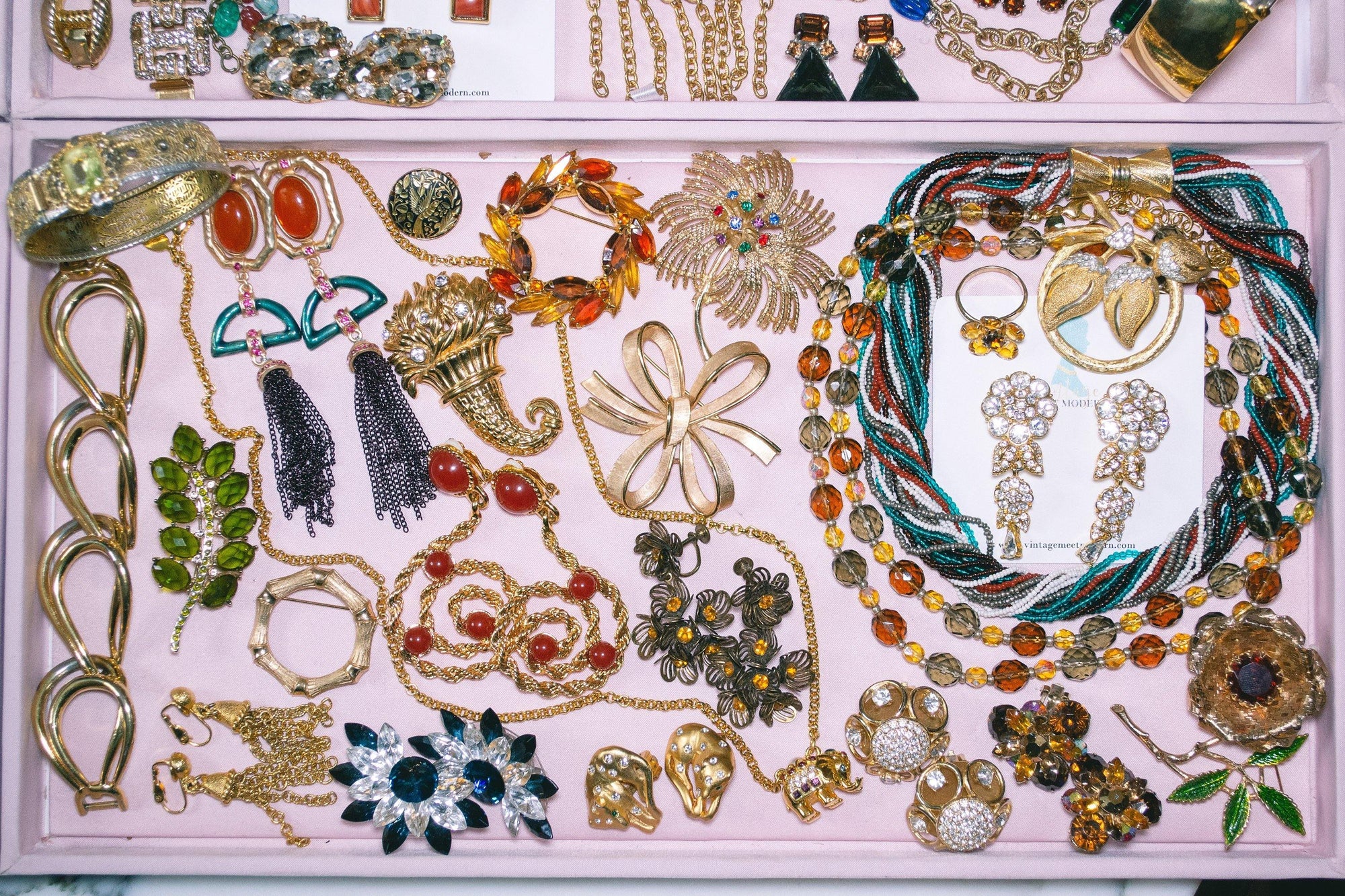 Vintage Olive Green Rhinestone Branch Brooch, Gold Tone Setting, Brooches and Pins by 1960s - Vintage Meet Modern Vintage Jewelry - Chicago, Illinois - #oldhollywoodglamour #vintagemeetmodern #designervintage #jewelrybox #antiquejewelry #vintagejewelry