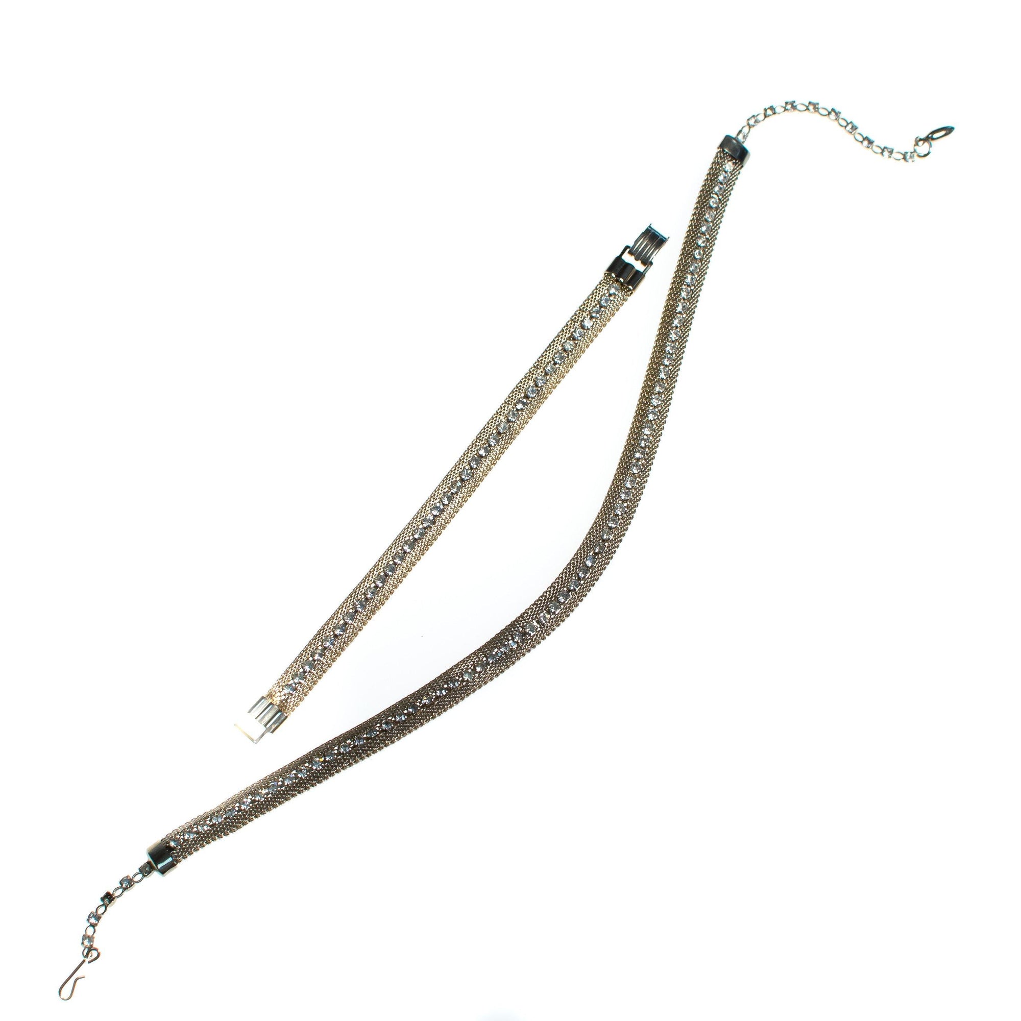 Vintage 1960s Gold Mesh Bracelet with Rhinestones Bracelet, Diamante Crystals, Snap Lock Clasp by 1960s - Vintage Meet Modern Vintage Jewelry - Chicago, Illinois - #oldhollywoodglamour #vintagemeetmodern #designervintage #jewelrybox #antiquejewelry #vintagejewelry