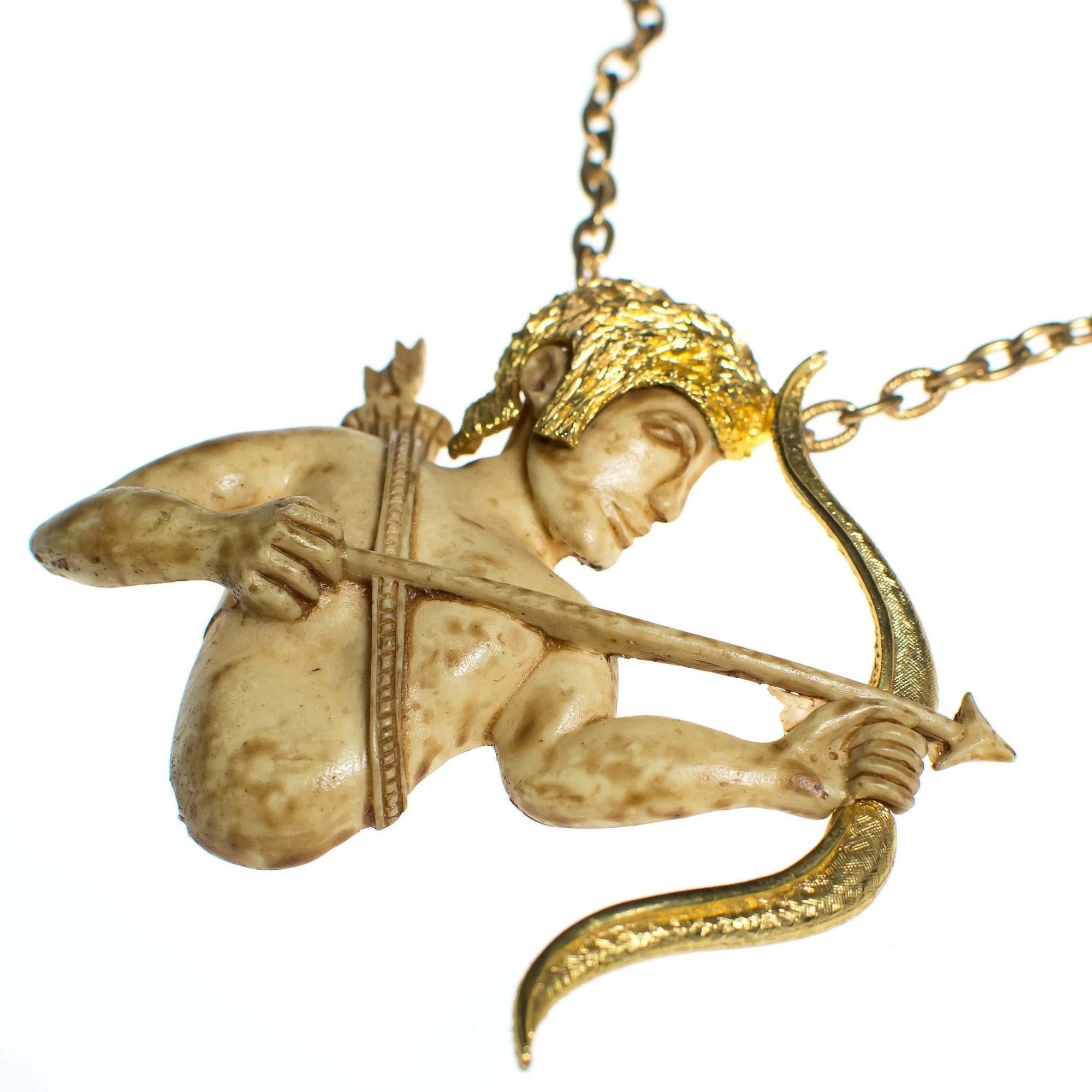 Vintage 1960s Razza Sagittarius Cupid with Arrow Pendant Statement Necklace by Razza - Vintage Meet Modern Vintage Jewelry - Chicago, Illinois - #oldhollywoodglamour #vintagemeetmodern #designervintage #jewelrybox #antiquejewelry #vintagejewelry