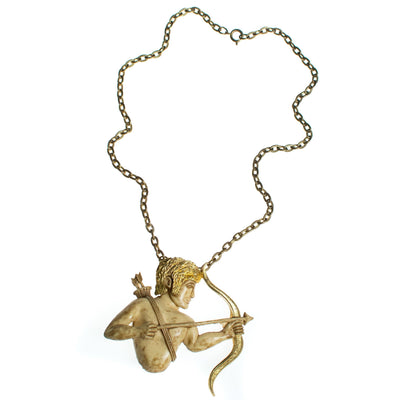 Vintage 1960s Razza Sagittarius Cupid with Arrow Pendant Statement Necklace by Razza - Vintage Meet Modern Vintage Jewelry - Chicago, Illinois - #oldhollywoodglamour #vintagemeetmodern #designervintage #jewelrybox #antiquejewelry #vintagejewelry