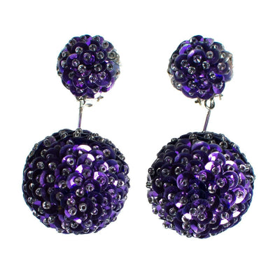 Vintage 1960s Purple Sequin Bon Bon Statement Earrings, Dangle, Purple Sequins, Clear Beads, Clip-on by 1960s - Vintage Meet Modern Vintage Jewelry - Chicago, Illinois - #oldhollywoodglamour #vintagemeetmodern #designervintage #jewelrybox #antiquejewelry #vintagejewelry