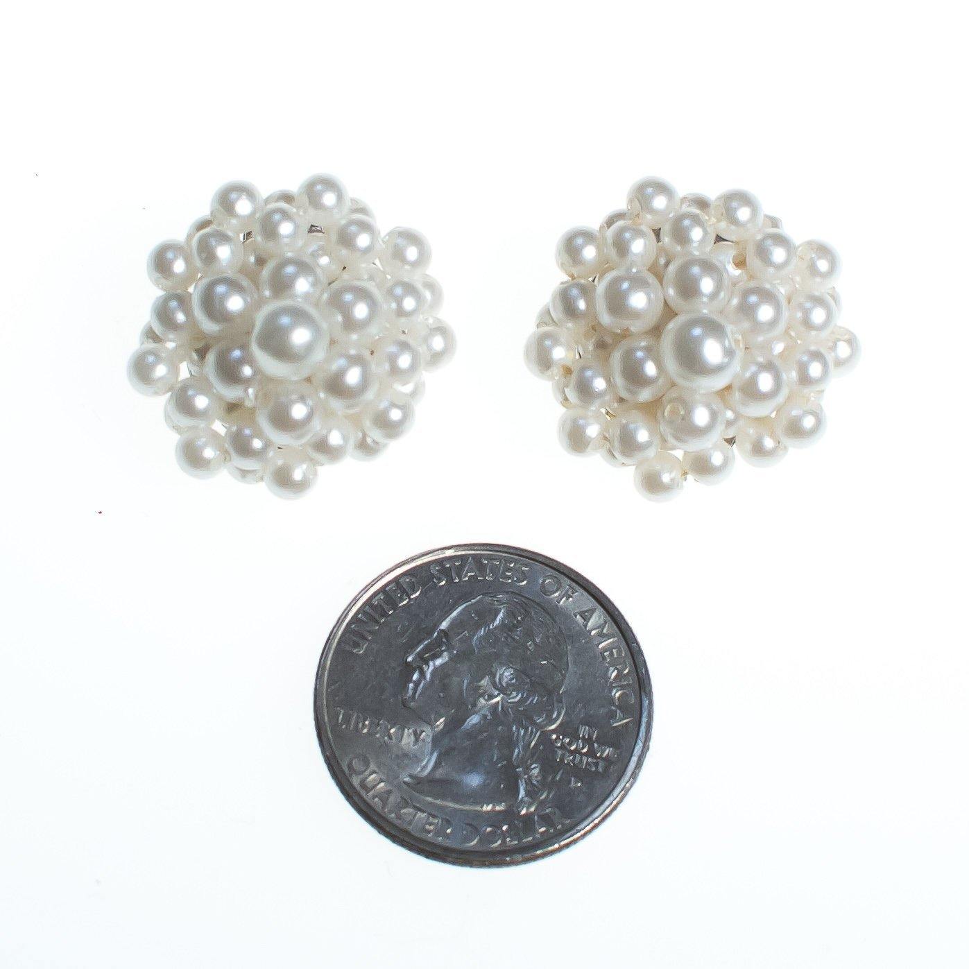Vintage 1950s Made in Japan White Seed Pearl Cluster Earrings, Faux Pearls, Clip-on by Made In Japan - Vintage Meet Modern Vintage Jewelry - Chicago, Illinois - #oldhollywoodglamour #vintagemeetmodern #designervintage #jewelrybox #antiquejewelry #vintagejewelry