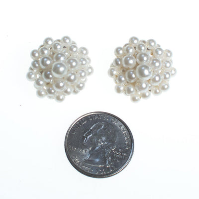 Vintage 1950s Made in Japan White Seed Pearl Cluster Earrings, Faux Pearls, Clip-on by Made In Japan - Vintage Meet Modern Vintage Jewelry - Chicago, Illinois - #oldhollywoodglamour #vintagemeetmodern #designervintage #jewelrybox #antiquejewelry #vintagejewelry