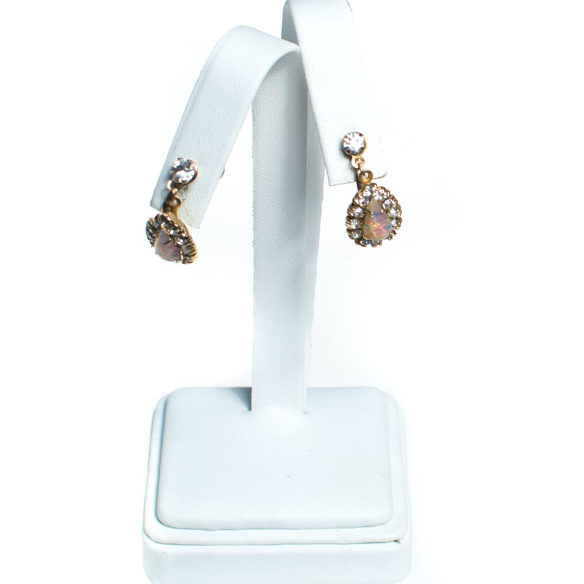 Vintage 1950s Opaline and Diamante Dangling Drop Earrings by 1950s - Vintage Meet Modern Vintage Jewelry - Chicago, Illinois - #oldhollywoodglamour #vintagemeetmodern #designervintage #jewelrybox #antiquejewelry #vintagejewelry