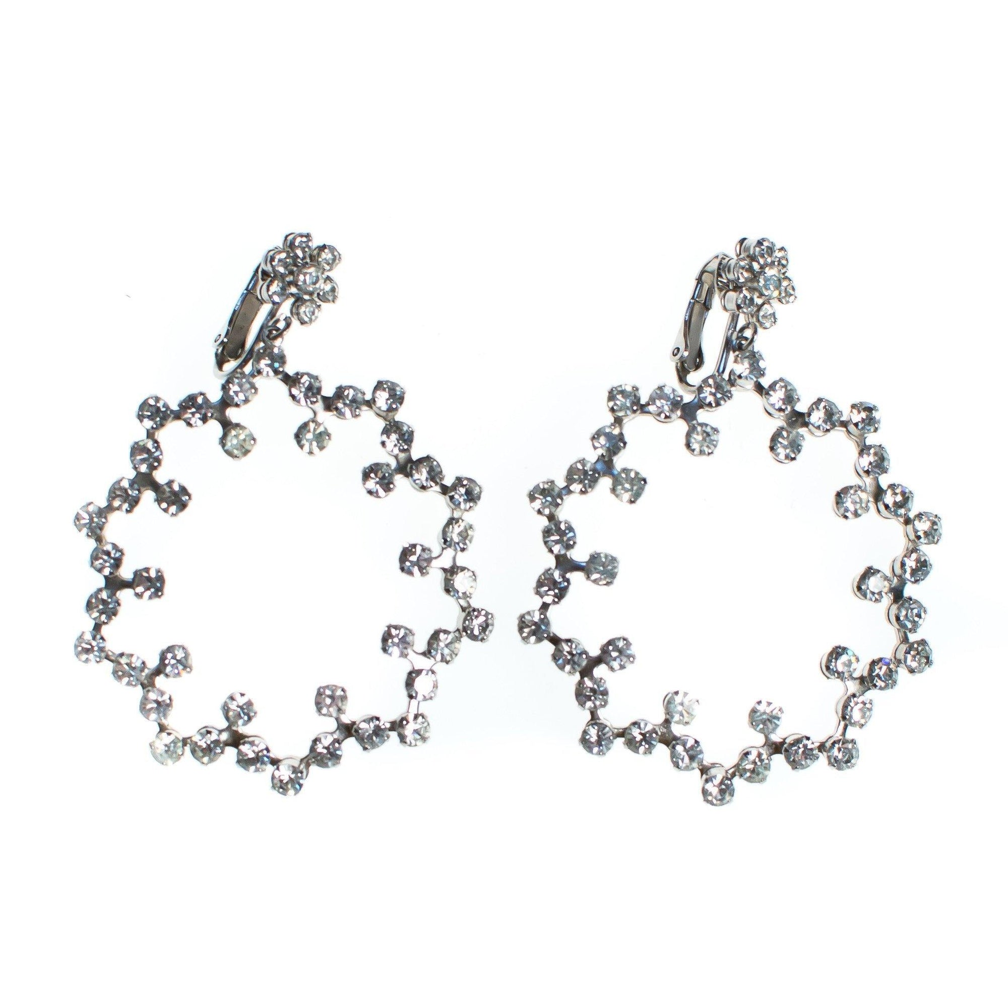 Vintage Huge Rhinestone Doorknocker Statement Earrings, Diamante Crystals, Dangle, Statement Earrings, Silver Tone Setting, Clip-on by 1960s - Vintage Meet Modern Vintage Jewelry - Chicago, Illinois - #oldhollywoodglamour #vintagemeetmodern #designervintage #jewelrybox #antiquejewelry #vintagejewelry