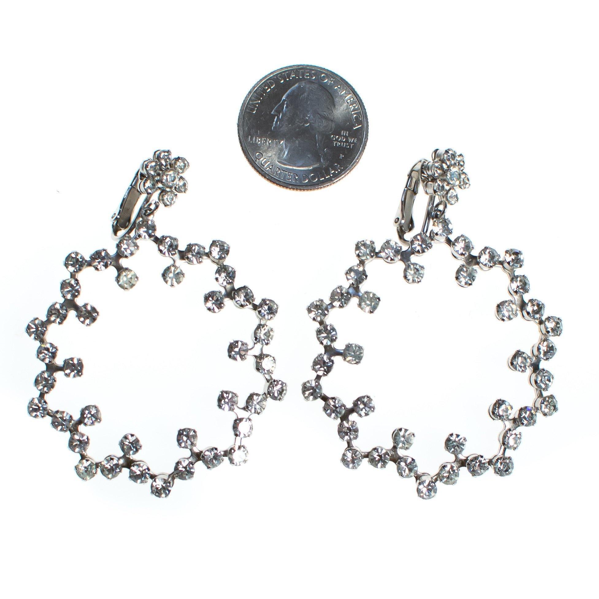 Vintage Huge Rhinestone Doorknocker Statement Earrings, Diamante Crystals, Dangle, Statement Earrings, Silver Tone Setting, Clip-on by 1960s - Vintage Meet Modern Vintage Jewelry - Chicago, Illinois - #oldhollywoodglamour #vintagemeetmodern #designervintage #jewelrybox #antiquejewelry #vintagejewelry