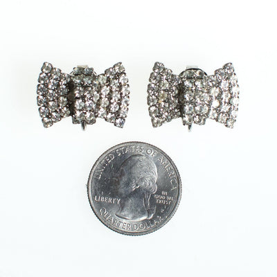 Vintage Rhinestone Bow Statement Earrings, Diamante Crystals, Silver Tone Setting, Clip-on by 1950s - Vintage Meet Modern Vintage Jewelry - Chicago, Illinois - #oldhollywoodglamour #vintagemeetmodern #designervintage #jewelrybox #antiquejewelry #vintagejewelry