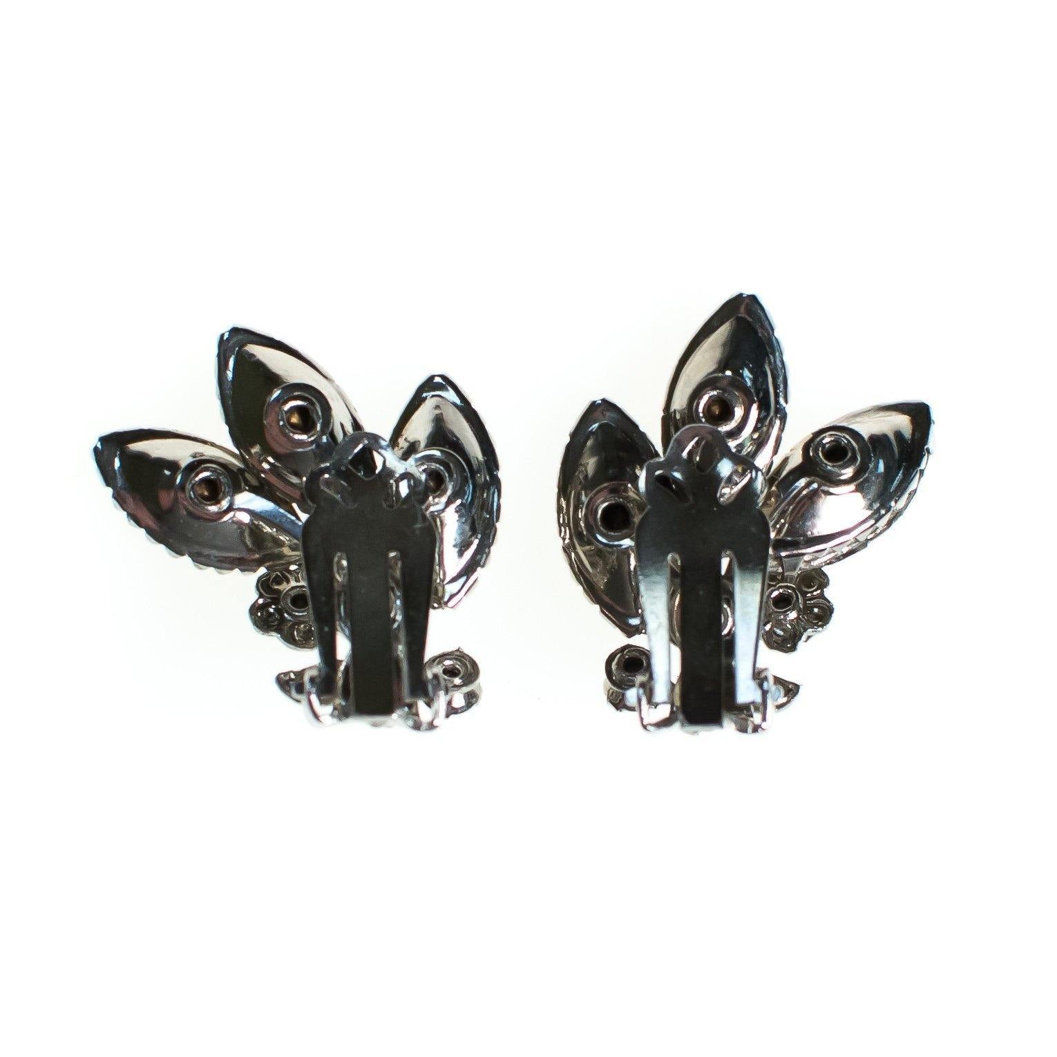 Vintage 1960s Smokey Gray Blue Aurora Borealis Rhinestones Ear Crawler Statement Earrings, Silver Tone Setting, Clip-on by 1960s - Vintage Meet Modern Vintage Jewelry - Chicago, Illinois - #oldhollywoodglamour #vintagemeetmodern #designervintage #jewelrybox #antiquejewelry #vintagejewelry