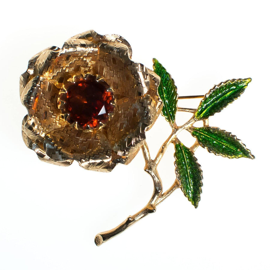 Vintage Sarah Coventry Flower Brooch, Amber Brown Rhinestone Center by Sarah Coventry - Vintage Meet Modern Vintage Jewelry - Chicago, Illinois - #oldhollywoodglamour #vintagemeetmodern #designervintage #jewelrybox #antiquejewelry #vintagejewelry