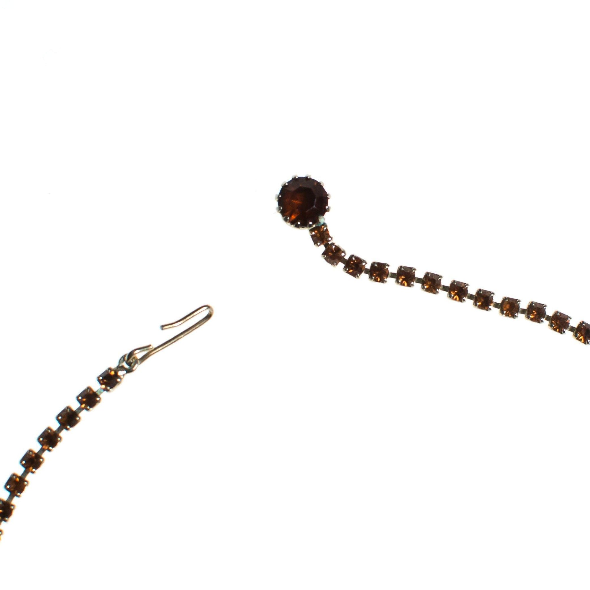 Vintage Amber Topaz Brown Rhinestone Necklace, Gold Tone, Fish Hook Clasp by 1950s - Vintage Meet Modern Vintage Jewelry - Chicago, Illinois - #oldhollywoodglamour #vintagemeetmodern #designervintage #jewelrybox #antiquejewelry #vintagejewelry