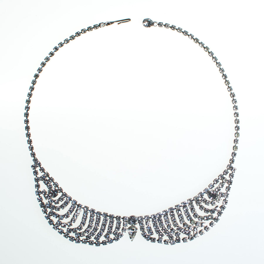 Vintage Art Deco Peter Pan Collar Rhinestone Silver Tone Necklace, Diamante Crystals, Fish Hook Clasp by Art Deco - Vintage Meet Modern Vintage Jewelry - Chicago, Illinois - #oldhollywoodglamour #vintagemeetmodern #designervintage #jewelrybox #antiquejewelry #vintagejewelry