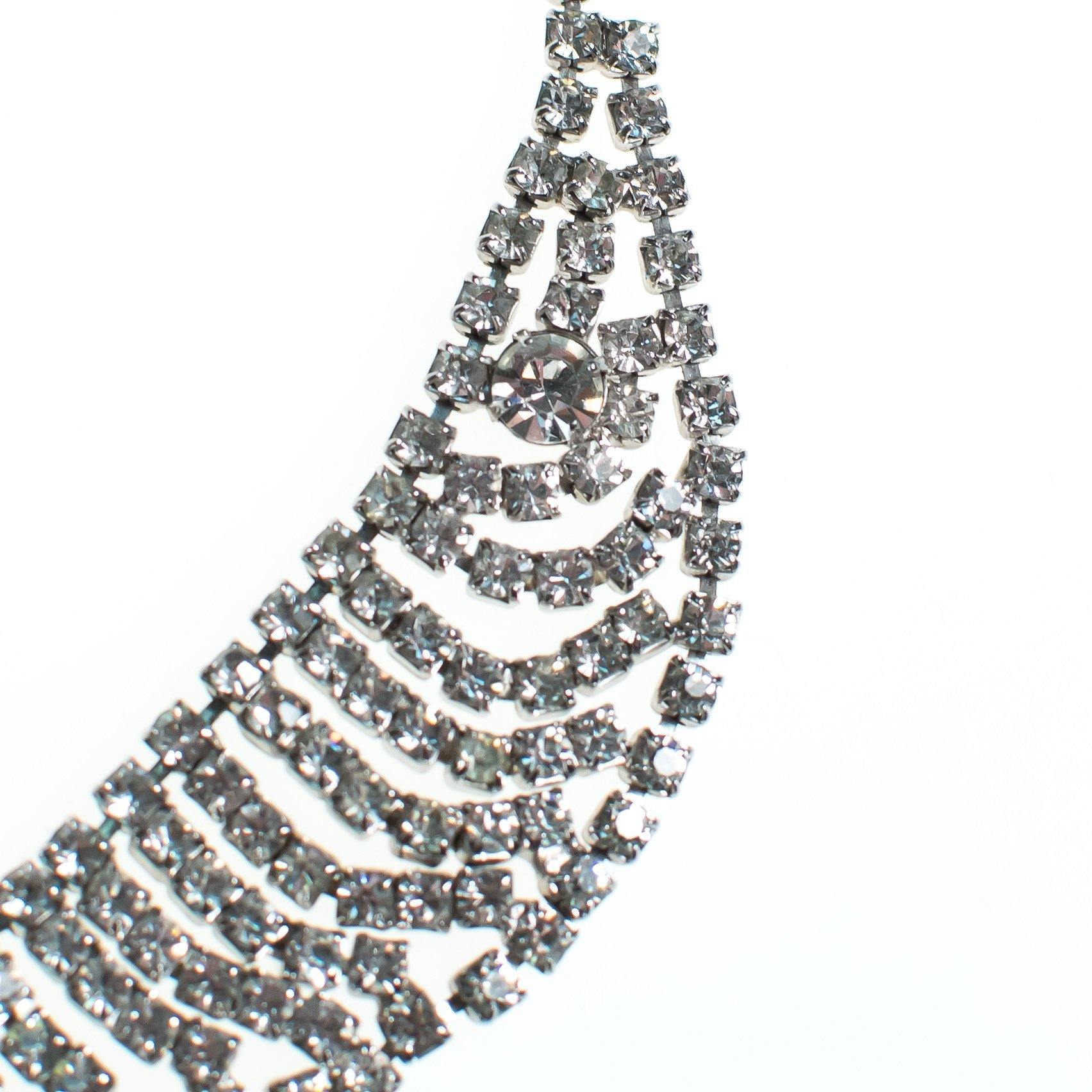 Vintage Art Deco Peter Pan Collar Rhinestone Silver Tone Necklace, Diamante Crystals, Fish Hook Clasp by Art Deco - Vintage Meet Modern Vintage Jewelry - Chicago, Illinois - #oldhollywoodglamour #vintagemeetmodern #designervintage #jewelrybox #antiquejewelry #vintagejewelry