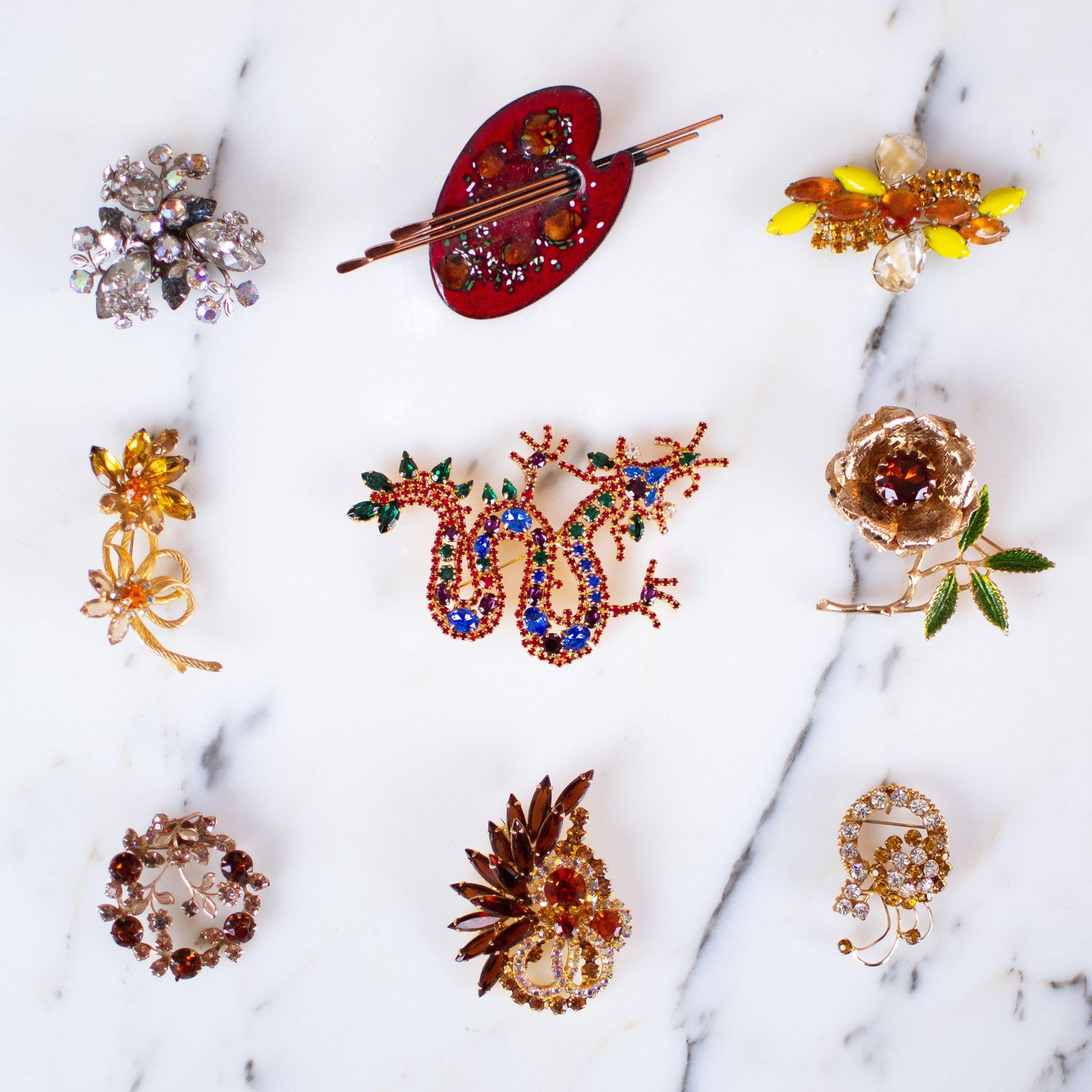 Vintage Chinese Dragon Brooch, Red, Blue, Green, Purple, and Clear Rhinestones, Gold Tone Setting, Brooches and Pins by 1980s - Vintage Meet Modern Vintage Jewelry - Chicago, Illinois - #oldhollywoodglamour #vintagemeetmodern #designervintage #jewelrybox #antiquejewelry #vintagejewelry