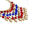 Vintage Czech Red, Blue Gripoix and Faux Pearl Bib Tassel Necklace, Gold Tone Beads, Faux Pearls, Spring Ring Clasp by Czech - Vintage Meet Modern Vintage Jewelry - Chicago, Illinois - #oldhollywoodglamour #vintagemeetmodern #designervintage #jewelrybox #antiquejewelry #vintagejewelry