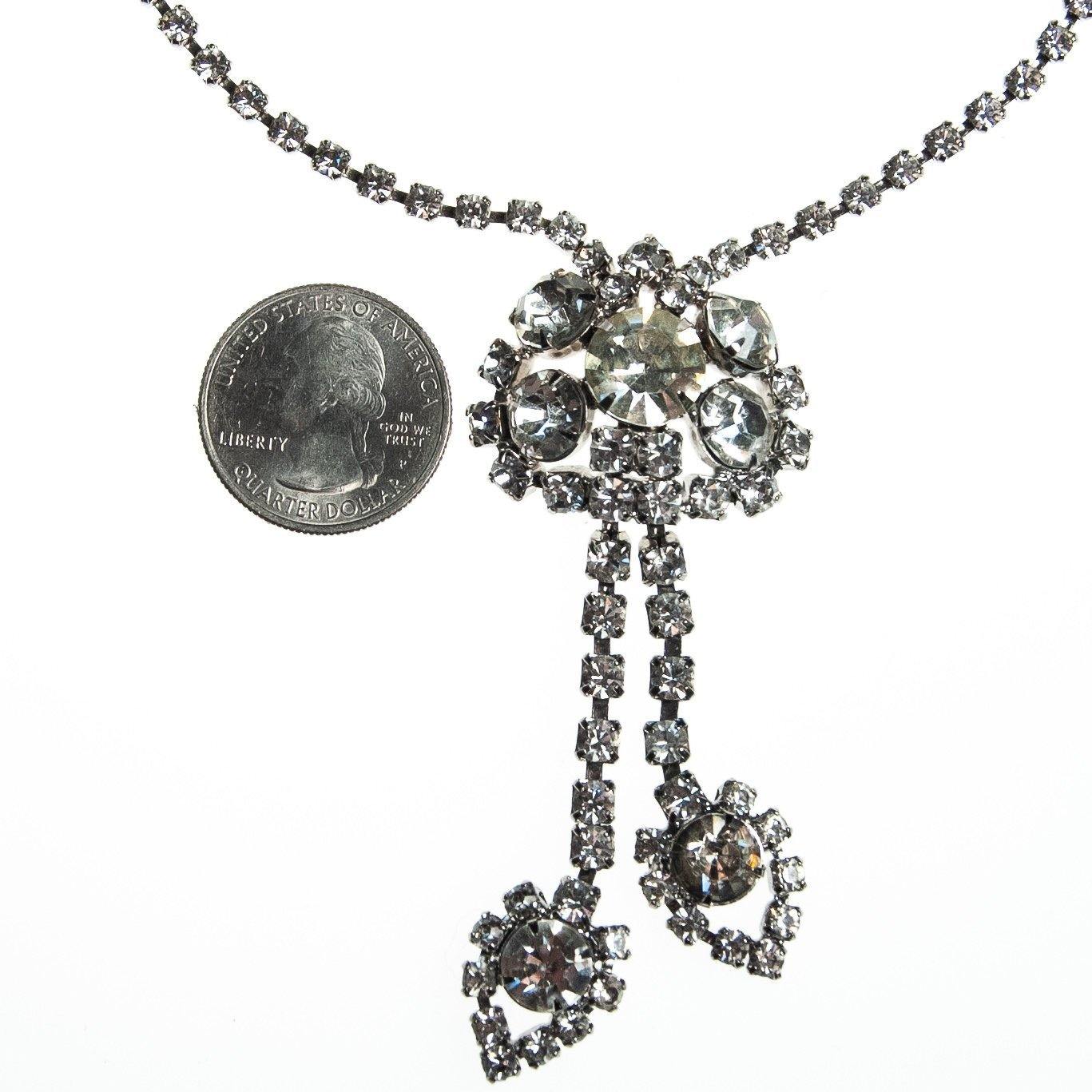 Vintage Art Deco Diamante Crystal Necklace, Dangle, Silver Tone Setting, Fish Hook Clasp by Art Deco - Vintage Meet Modern Vintage Jewelry - Chicago, Illinois - #oldhollywoodglamour #vintagemeetmodern #designervintage #jewelrybox #antiquejewelry #vintagejewelry
