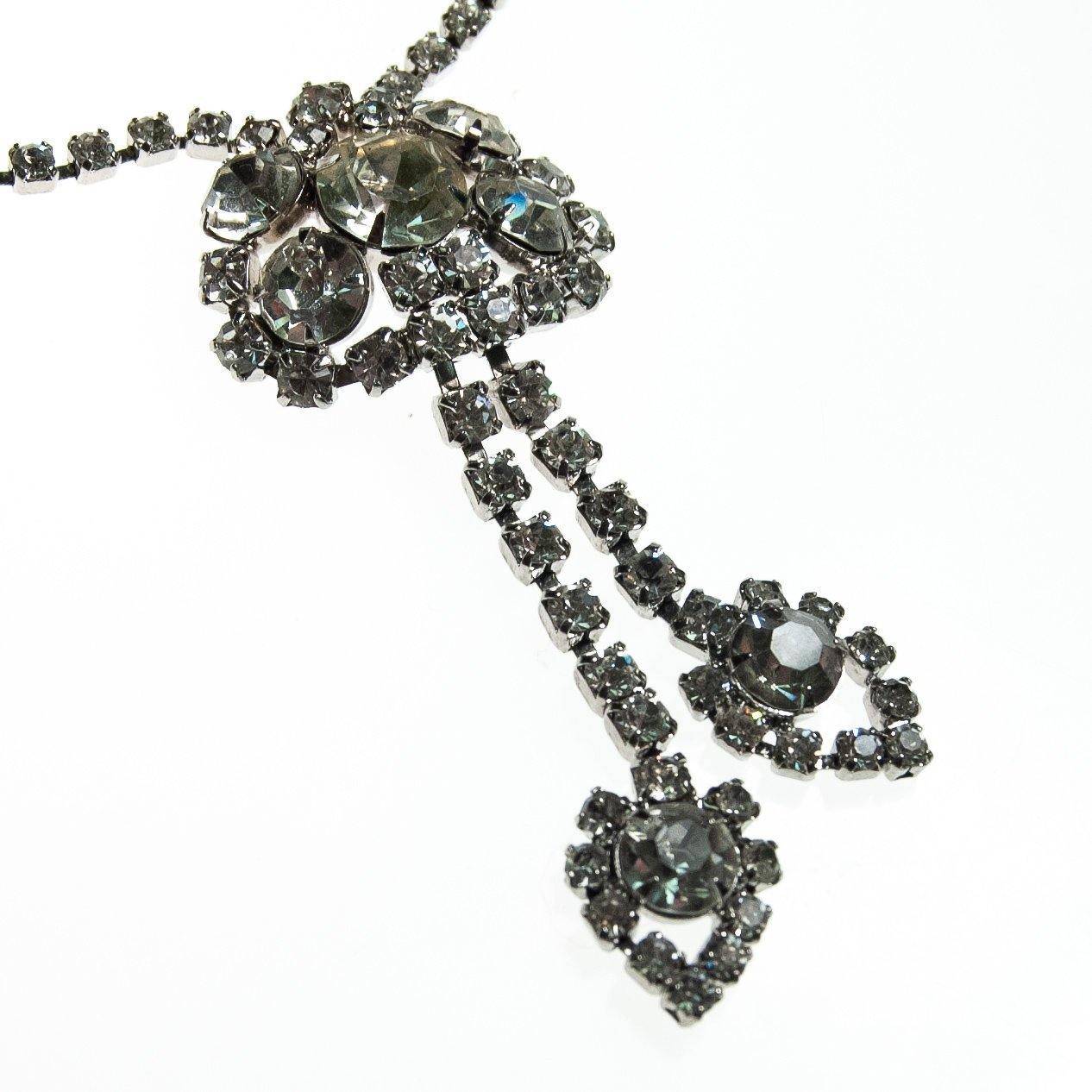 Vintage Art Deco Diamante Crystal Necklace, Dangle, Silver Tone Setting, Fish Hook Clasp by Art Deco - Vintage Meet Modern Vintage Jewelry - Chicago, Illinois - #oldhollywoodglamour #vintagemeetmodern #designervintage #jewelrybox #antiquejewelry #vintagejewelry