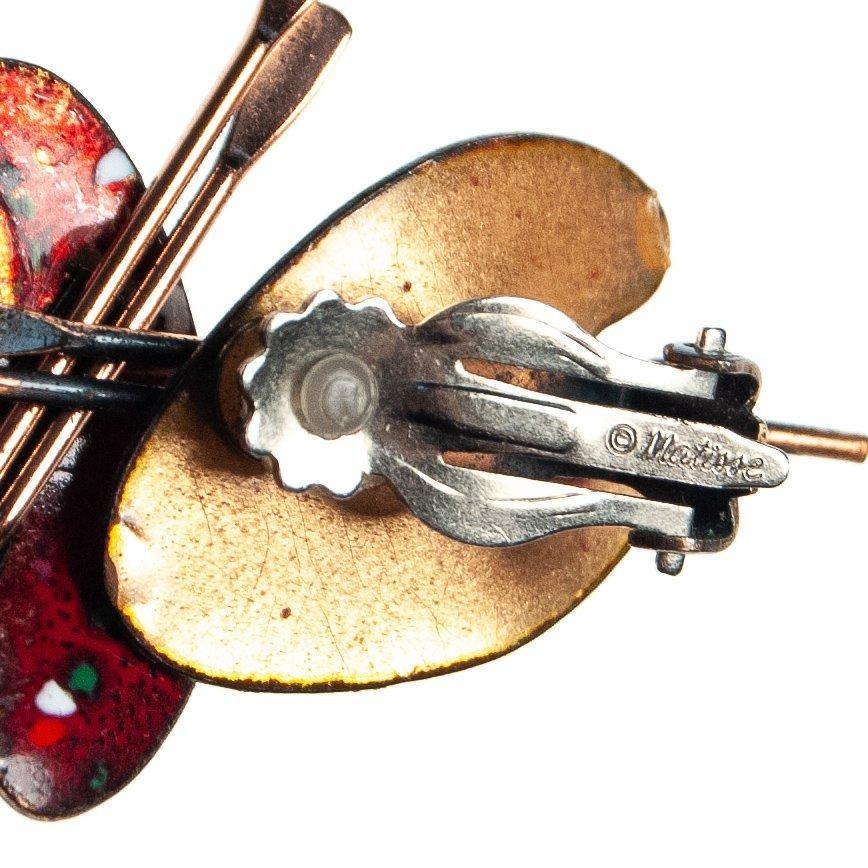Vintage Matisse Painters Pallet Earrings, Red Lucite, Copper, Clip-on by Matisse - Vintage Meet Modern Vintage Jewelry - Chicago, Illinois - #oldhollywoodglamour #vintagemeetmodern #designervintage #jewelrybox #antiquejewelry #vintagejewelry