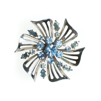 Vintage Coro Silver Pinwheel Brooch with Light Blue Rhinestones, Brooches and Pins by Coro - Vintage Meet Modern Vintage Jewelry - Chicago, Illinois - #oldhollywoodglamour #vintagemeetmodern #designervintage #jewelrybox #antiquejewelry #vintagejewelry
