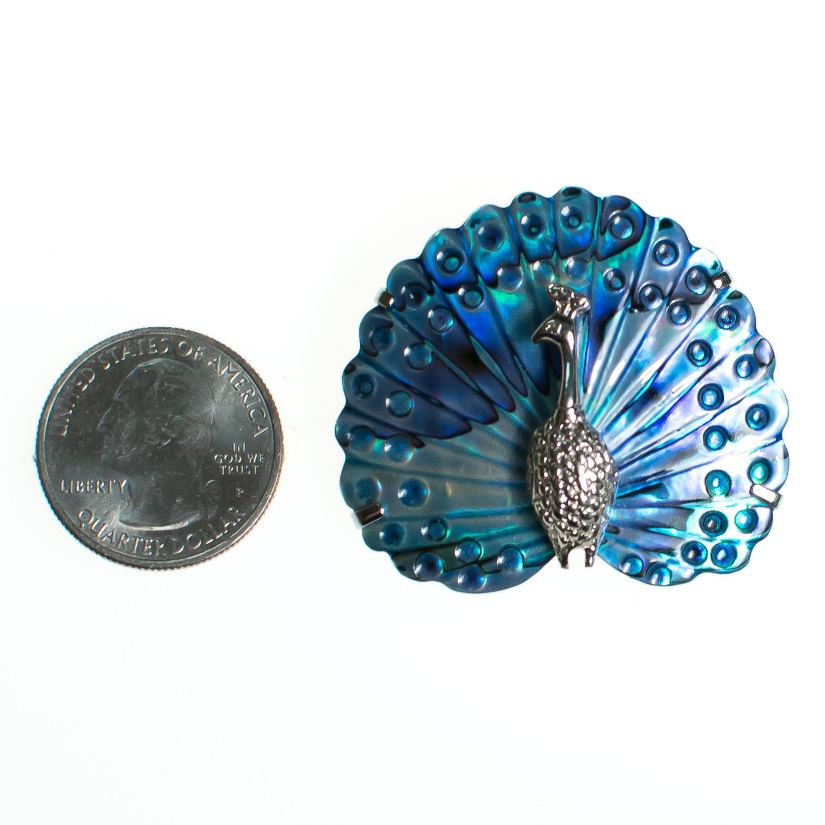 Vintage Blue Abalone Shell Silver Tone Peacock Brooch by 1960s - Vintage Meet Modern Vintage Jewelry - Chicago, Illinois - #oldhollywoodglamour #vintagemeetmodern #designervintage #jewelrybox #antiquejewelry #vintagejewelry
