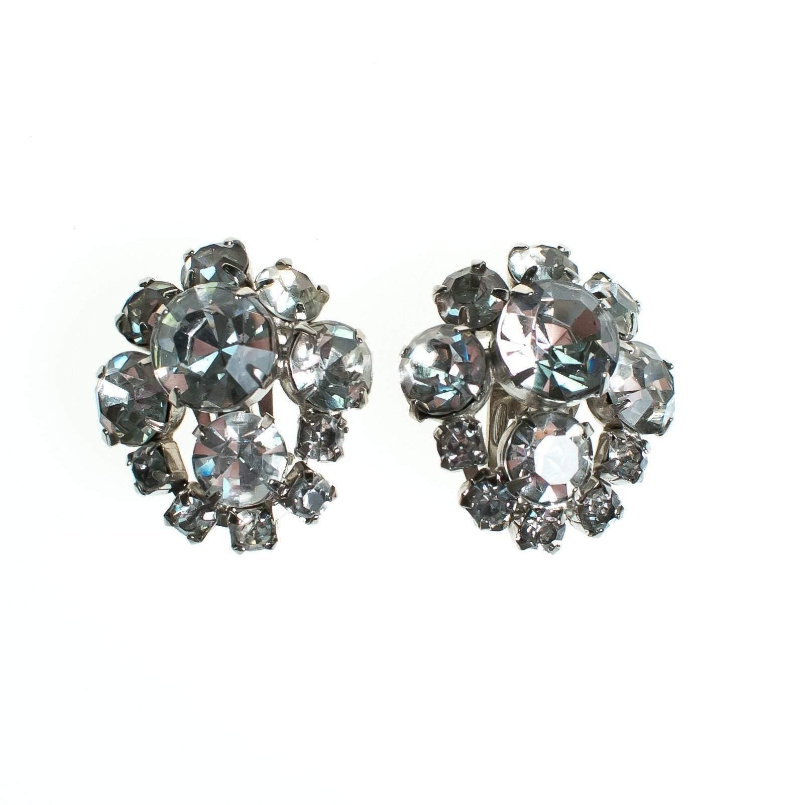 Vintage Art Deco Diamante Crystal Rhinestone Earrings, Silver Tone Setting, Clip-on by Art Deco Style - Vintage Meet Modern Vintage Jewelry - Chicago, Illinois - #oldhollywoodglamour #vintagemeetmodern #designervintage #jewelrybox #antiquejewelry #vintagejewelry
