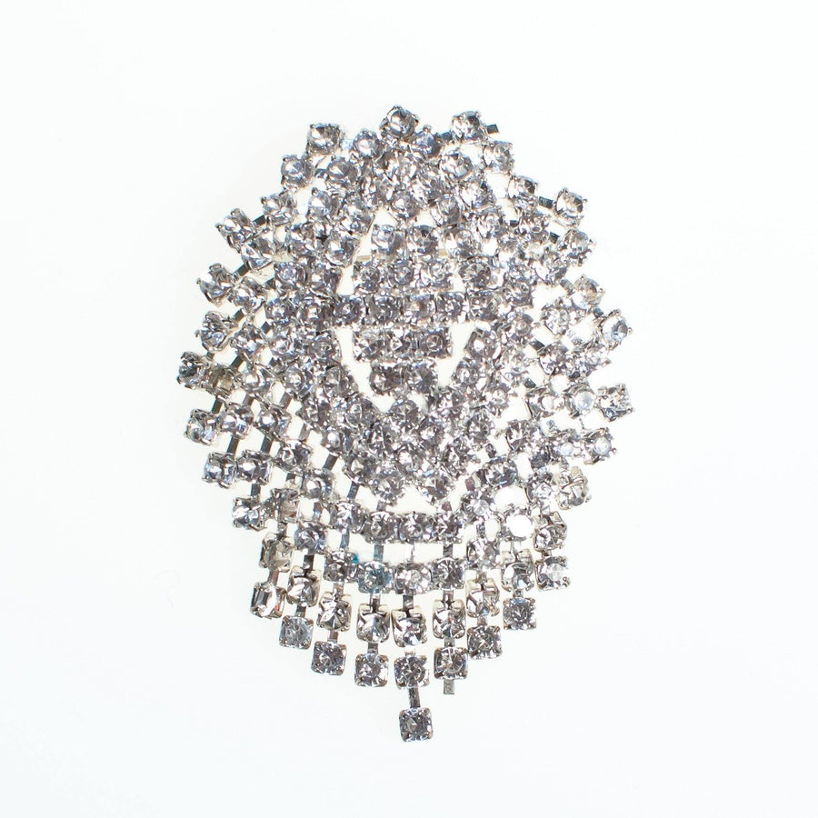 Vintage Art Deco Rhinestone Fringe Dangling Clear Diamante Crystal Brooch Set in Silver Tone Setting by Art Deco - Vintage Meet Modern Vintage Jewelry - Chicago, Illinois - #oldhollywoodglamour #vintagemeetmodern #designervintage #jewelrybox #antiquejewelry #vintagejewelry
