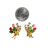 Vintage Made In Austria Flower Earrings, Pink, Red, and Yellow Flowers, Aurora Borealis Rhinestones, Gold Tone Setting, Clip-on by Austria - Vintage Meet Modern Vintage Jewelry - Chicago, Illinois - #oldhollywoodglamour #vintagemeetmodern #designervintage #jewelrybox #antiquejewelry #vintagejewelry