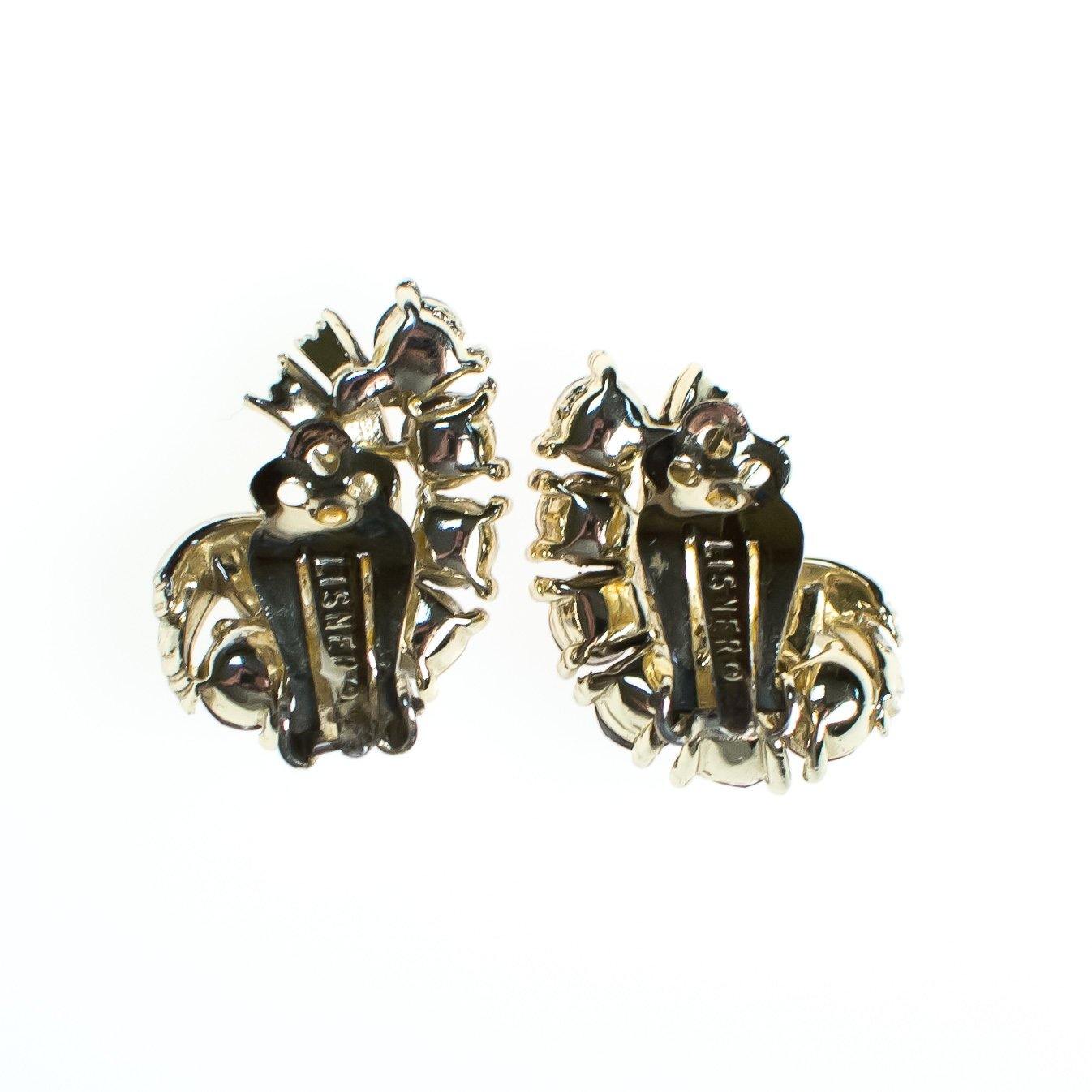 Vintage Lisner Earrings Hot Pink Rhinestones, Gold Tone Setting, Clip-on by Vintage Lisner - Vintage Meet Modern Vintage Jewelry - Chicago, Illinois - #oldhollywoodglamour #vintagemeetmodern #designervintage #jewelrybox #antiquejewelry #vintagejewelry